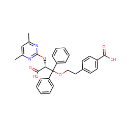 Cc1cc(C)nc(O[C@@H](C(=O)O)C(OCCc2ccc(C(=O)O)cc2)(c2ccccc2)c2ccccc2)n1 ZINC000013799611