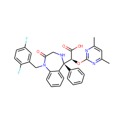 Cc1cc(C)nc(O[C@H](C(=O)O)[C@@]2(c3ccccc3)NCC(=O)N(Cc3cc(F)ccc3F)c3ccccc32)n1 ZINC000026670990