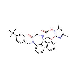 Cc1cc(C)nc(O[C@H](C(=O)O)[C@@]2(c3ccccc3)NCC(=O)N(Cc3ccc(C(C)(C)C)cc3)c3ccccc32)n1 ZINC000026667487