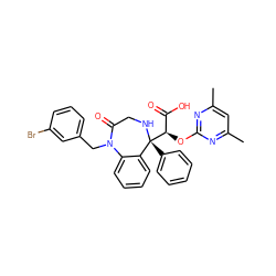 Cc1cc(C)nc(O[C@H](C(=O)O)[C@@]2(c3ccccc3)NCC(=O)N(Cc3cccc(Br)c3)c3ccccc32)n1 ZINC000026673705