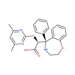 Cc1cc(C)nc(O[C@H](C(=O)O)[C@@]2(c3ccccc3)NCCOc3ccccc32)n1 ZINC000013561030