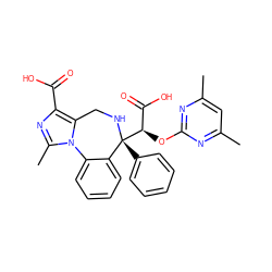 Cc1cc(C)nc(O[C@H](C(=O)O)[C@@]2(c3ccccc3)NCc3c(C(=O)O)nc(C)n3-c3ccccc32)n1 ZINC000013561031