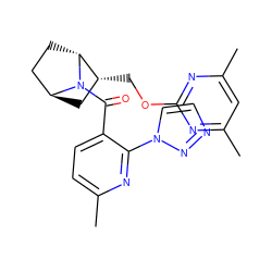 Cc1cc(C)nc(OC[C@@H]2C[C@H]3CC[C@H]2N3C(=O)c2ccc(C)nc2-n2ccnn2)n1 ZINC000226083187