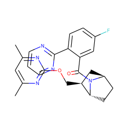 Cc1cc(C)nc(OC[C@H]2C[C@H]3CC[C@H]2N3C(=O)c2cc(F)ccc2-c2ncccn2)n1 ZINC000473179076