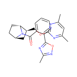 Cc1cc(C)nc(OC[C@H]2C[C@H]3CC[C@H]2N3C(=O)c2ccccc2-c2nc(C)no2)n1 ZINC000473170662