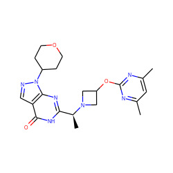 Cc1cc(C)nc(OC2CN([C@@H](C)c3nc4c(cnn4C4CCOCC4)c(=O)[nH]3)C2)n1 ZINC001772576448