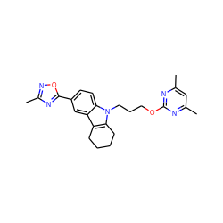 Cc1cc(C)nc(OCCCn2c3c(c4cc(-c5nc(C)no5)ccc42)CCCC3)n1 ZINC000095578174