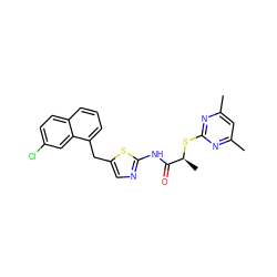 Cc1cc(C)nc(S[C@@H](C)C(=O)Nc2ncc(Cc3cccc4ccc(Cl)cc34)s2)n1 ZINC000653708041