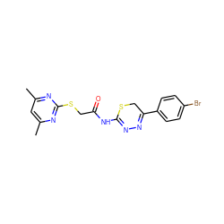 Cc1cc(C)nc(SCC(=O)NC2=NN=C(c3ccc(Br)cc3)CS2)n1 ZINC000001062988