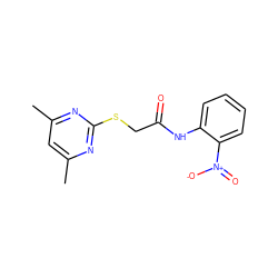 Cc1cc(C)nc(SCC(=O)Nc2ccccc2[N+](=O)[O-])n1 ZINC000004714403