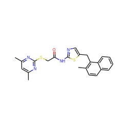 Cc1cc(C)nc(SCC(=O)Nc2ncc(Cc3c(C)ccc4ccccc34)s2)n1 ZINC000653701711