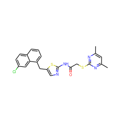 Cc1cc(C)nc(SCC(=O)Nc2ncc(Cc3cccc4ccc(Cl)cc34)s2)n1 ZINC000653708002