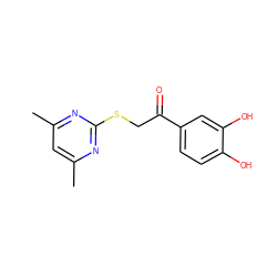 Cc1cc(C)nc(SCC(=O)c2ccc(O)c(O)c2)n1 ZINC000000111949