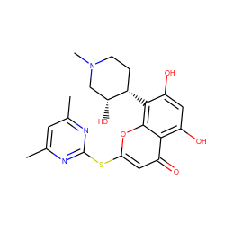 Cc1cc(C)nc(Sc2cc(=O)c3c(O)cc(O)c([C@H]4CCN(C)C[C@H]4O)c3o2)n1 ZINC000013834666