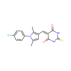 Cc1cc(C=C2C(=O)NC(=S)NC2=O)c(C)n1-c1ccc(Cl)cc1 ZINC000008744486