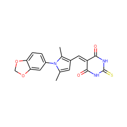 Cc1cc(C=C2C(=O)NC(=S)NC2=O)c(C)n1-c1ccc2c(c1)OCO2 ZINC000001275477