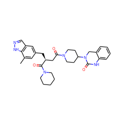 Cc1cc(C[C@@H](CC(=O)N2CCC(N3Cc4ccccc4NC3=O)CC2)C(=O)N2CCCCC2)cc2cn[nH]c12 ZINC000084632003