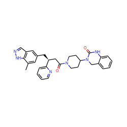 Cc1cc(C[C@@H](CC(=O)N2CCC(N3Cc4ccccc4NC3=O)CC2)c2ccccn2)cc2cn[nH]c12 ZINC000013982178