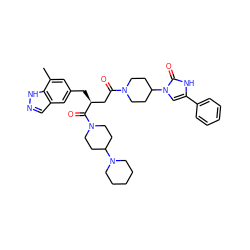 Cc1cc(C[C@@H](CC(=O)N2CCC(n3cc(-c4ccccc4)[nH]c3=O)CC2)C(=O)N2CCC(N3CCCCC3)CC2)cc2cn[nH]c12 ZINC000084635723