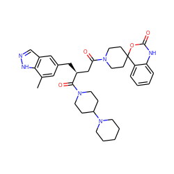 Cc1cc(C[C@@H](CC(=O)N2CCC3(CC2)OC(=O)Nc2ccccc23)C(=O)N2CCC(N3CCCCC3)CC2)cc2cn[nH]c12 ZINC000084618577