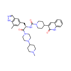 Cc1cc(C[C@@H](NC(=O)N2CCC(c3cc4ccccc4[nH]c3=O)CC2)C(=O)N2CCN(C3CCN(C)CC3)CC2)cc2cn[nH]c12 ZINC000096271995