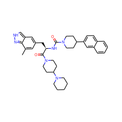 Cc1cc(C[C@@H](NC(=O)N2CCC(c3ccc4ccccc4c3)CC2)C(=O)N2CCC(N3CCCCC3)CC2)cc2c[nH]nc12 ZINC000653708040