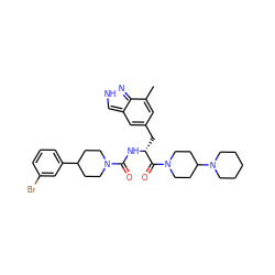 Cc1cc(C[C@@H](NC(=O)N2CCC(c3cccc(Br)c3)CC2)C(=O)N2CCC(N3CCCCC3)CC2)cc2c[nH]nc12 ZINC000653700469