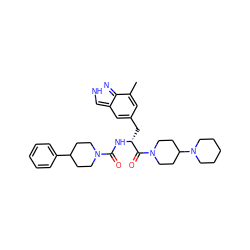 Cc1cc(C[C@@H](NC(=O)N2CCC(c3ccccc3)CC2)C(=O)N2CCC(N3CCCCC3)CC2)cc2c[nH]nc12 ZINC000653704243