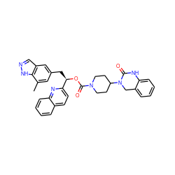 Cc1cc(C[C@@H](OC(=O)N2CCC(N3Cc4ccccc4NC3=O)CC2)c2ccc3ccccc3n2)cc2cn[nH]c12 ZINC000014210284