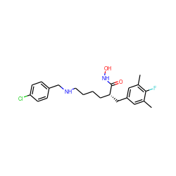 Cc1cc(C[C@H](CCCCNCc2ccc(Cl)cc2)C(=O)NO)cc(C)c1F ZINC000071330560