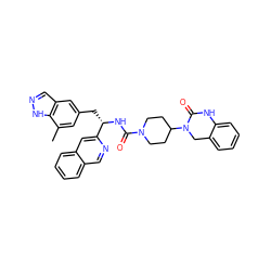 Cc1cc(C[C@H](NC(=O)N2CCC(N3Cc4ccccc4NC3=O)CC2)c2cc3ccccc3cn2)cc2cn[nH]c12 ZINC000084597059