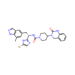 Cc1cc(C[C@H](NC(=O)N2CCC(N3Cc4ccccc4NC3=O)CC2)c2ncc(Br)[nH]2)cc2cn[nH]c12 ZINC000096284755