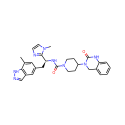 Cc1cc(C[C@H](NC(=O)N2CCC(N3Cc4ccccc4NC3=O)CC2)c2nccn2C)cc2cn[nH]c12 ZINC000036436394