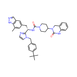 Cc1cc(C[C@H](NC(=O)N2CCC(N3Cc4ccccc4NC3=O)CC2)c2nccn2Cc2ccc(C(C)(C)C)cc2)cc2cn[nH]c12 ZINC000096284719