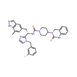 Cc1cc(C[C@H](NC(=O)N2CCC(N3Cc4ccccc4NC3=O)CC2)c2nccn2Cc2cccc(F)c2)cc2cn[nH]c12 ZINC000096284723