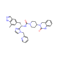 Cc1cc(C[C@H](NC(=O)N2CCC(N3Cc4ccccc4NC3=O)CC2)c2nccn2Cc2ccccn2)cc2cn[nH]c12 ZINC000096284751