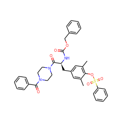 Cc1cc(C[C@H](NC(=O)OCc2ccccc2)C(=O)N2CCN(C(=O)c3ccccc3)CC2)cc(C)c1OS(=O)(=O)c1ccccc1 ZINC000028979065