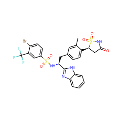 Cc1cc(C[C@H](NS(=O)(=O)c2ccc(Br)c(C(F)(F)F)c2)c2nc3ccccc3[nH]2)ccc1[C@@H]1CC(=O)NS1(=O)=O ZINC000036748831