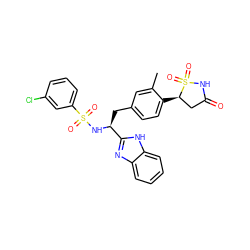 Cc1cc(C[C@H](NS(=O)(=O)c2cccc(Cl)c2)c2nc3ccccc3[nH]2)ccc1[C@@H]1CC(=O)NS1(=O)=O ZINC000036088655