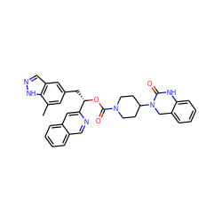 Cc1cc(C[C@H](OC(=O)N2CCC(N3Cc4ccccc4NC3=O)CC2)c2cc3ccccc3cn2)cc2cn[nH]c12 ZINC000084597061