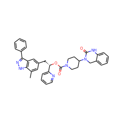 Cc1cc(C[C@H](OC(=O)N2CCC(N3Cc4ccccc4NC3=O)CC2)c2ccccn2)cc2c(-c3ccccc3)n[nH]c12 ZINC000084633362