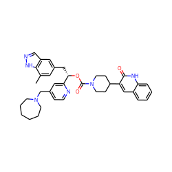 Cc1cc(C[C@H](OC(=O)N2CCC(c3cc4ccccc4[nH]c3=O)CC2)c2cc(CN3CCCCCC3)ccn2)cc2cn[nH]c12 ZINC000084604084