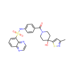 Cc1cc(C2(O)CCN(C(=O)c3ccc(NS(=O)(=O)c4cccc5nccnc45)cc3)CC2)sn1 ZINC000221277456