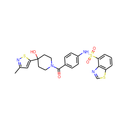 Cc1cc(C2(O)CCN(C(=O)c3ccc(NS(=O)(=O)c4cccc5scnc45)cc3)CC2)sn1 ZINC000217795841