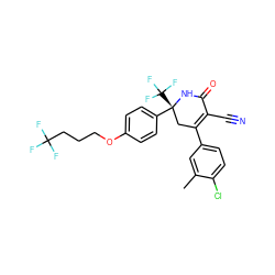 Cc1cc(C2=C(C#N)C(=O)N[C@](c3ccc(OCCCC(F)(F)F)cc3)(C(F)(F)F)C2)ccc1Cl ZINC001772584935