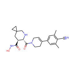 Cc1cc(C2=CCN(C(=O)[C@H]3NCC4(CC4)C[C@@H]3C(=O)NO)CC2)cc(C)c1C#N ZINC000029037898