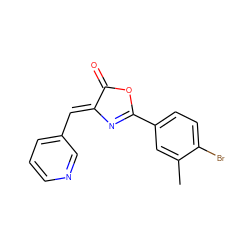 Cc1cc(C2=N/C(=C\c3cccnc3)C(=O)O2)ccc1Br ZINC000005587573