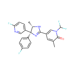 Cc1cc(C2=N[C@@](c3ccc(F)cc3)(c3ccc(F)nc3)[C@H](C)N2)cn(C(F)F)c1=O ZINC000038839616