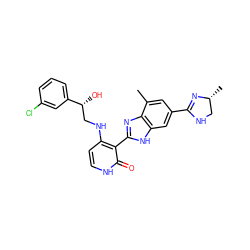 Cc1cc(C2=N[C@H](C)CN2)cc2[nH]c(-c3c(NC[C@@H](O)c4cccc(Cl)c4)cc[nH]c3=O)nc12 ZINC000028703699