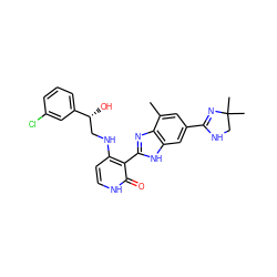 Cc1cc(C2=NC(C)(C)CN2)cc2[nH]c(-c3c(NC[C@@H](O)c4cccc(Cl)c4)cc[nH]c3=O)nc12 ZINC000028703707